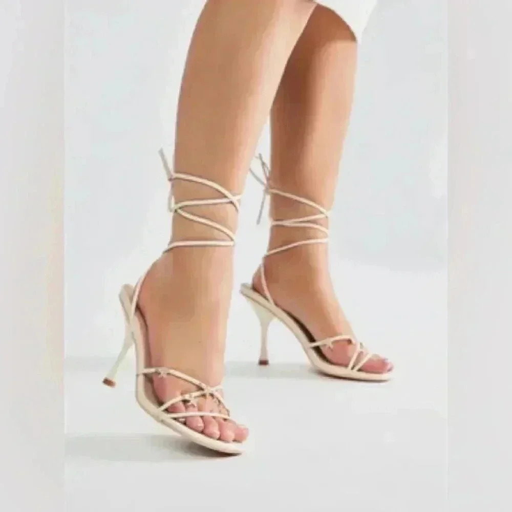 Fashion Nova Beige Suede Strappy Lace-Up Heels Women’s Size 9